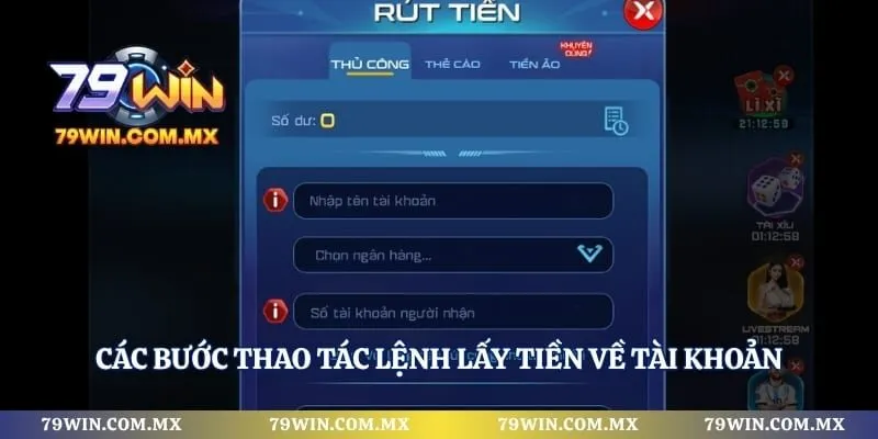Các bước thao tác lệnh lấy tiền về tài khoản
